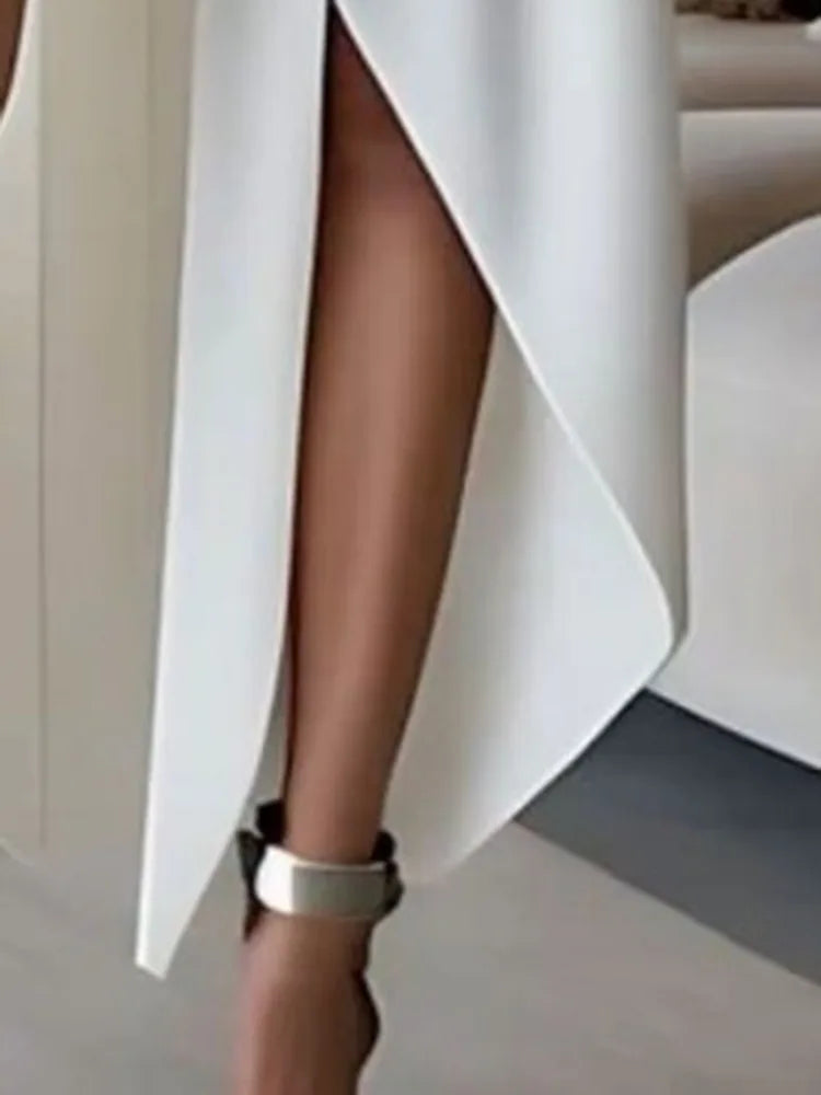 Vireous Elegant Party Dress, Sleeveless Asymmetrical Midi Evening Dress