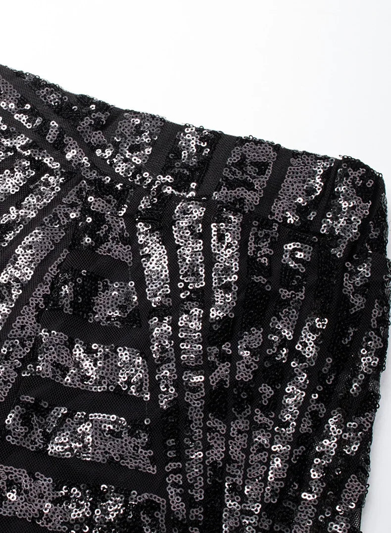 Vireous Women's Sparkling Sequin Slacks, Loose Mid-Waist Trousers