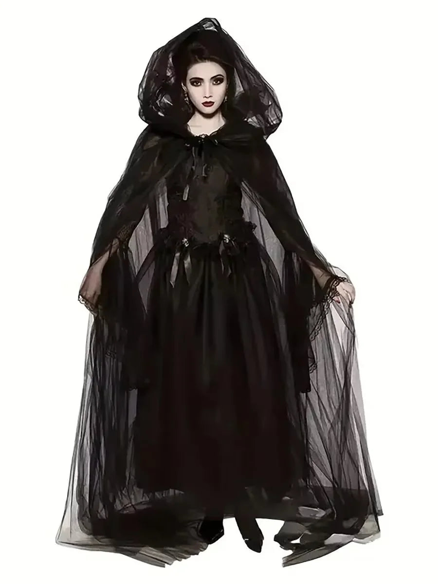 Dark Cross Full-Length Shawl, Goth Witch Vampire Cosplay Cloak in Black
