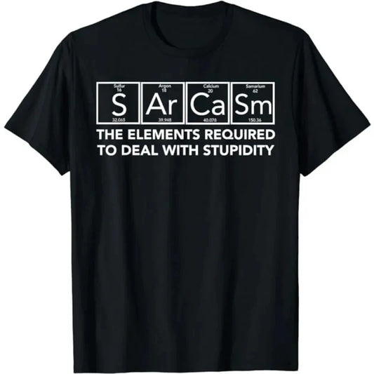 Funny 'Sarcasm Elements' Periodic Table T-Shirt, Science Chemistry Humour