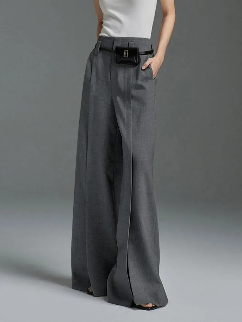 Women's Very Wide Leg Urban Pleated Split-Front Trousers