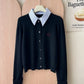 Vireous French-Style Polo Collar Fake-Two Piece Cardigan