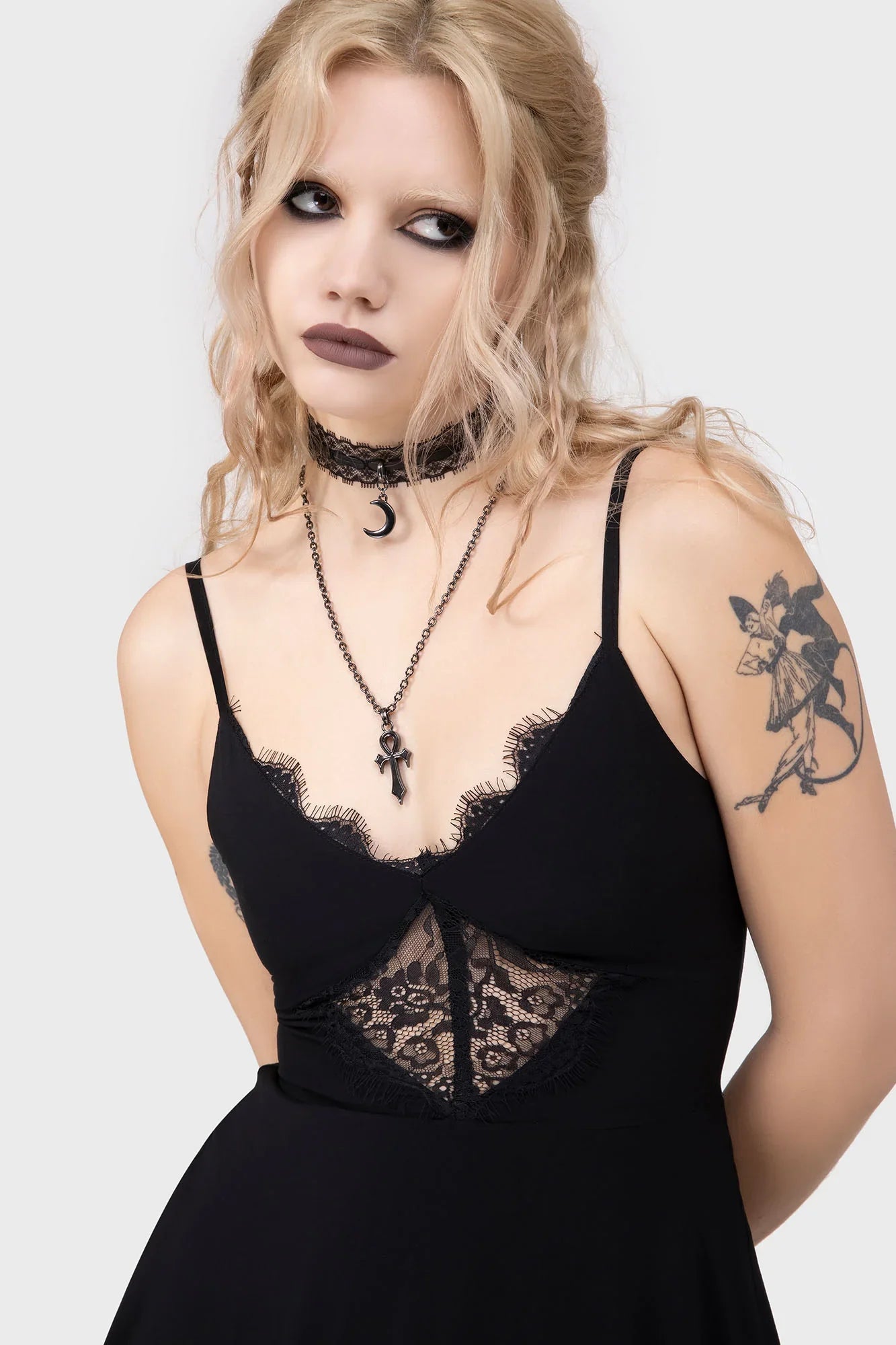 Killstar Sacralgia Lace Insert Black Flared Dress