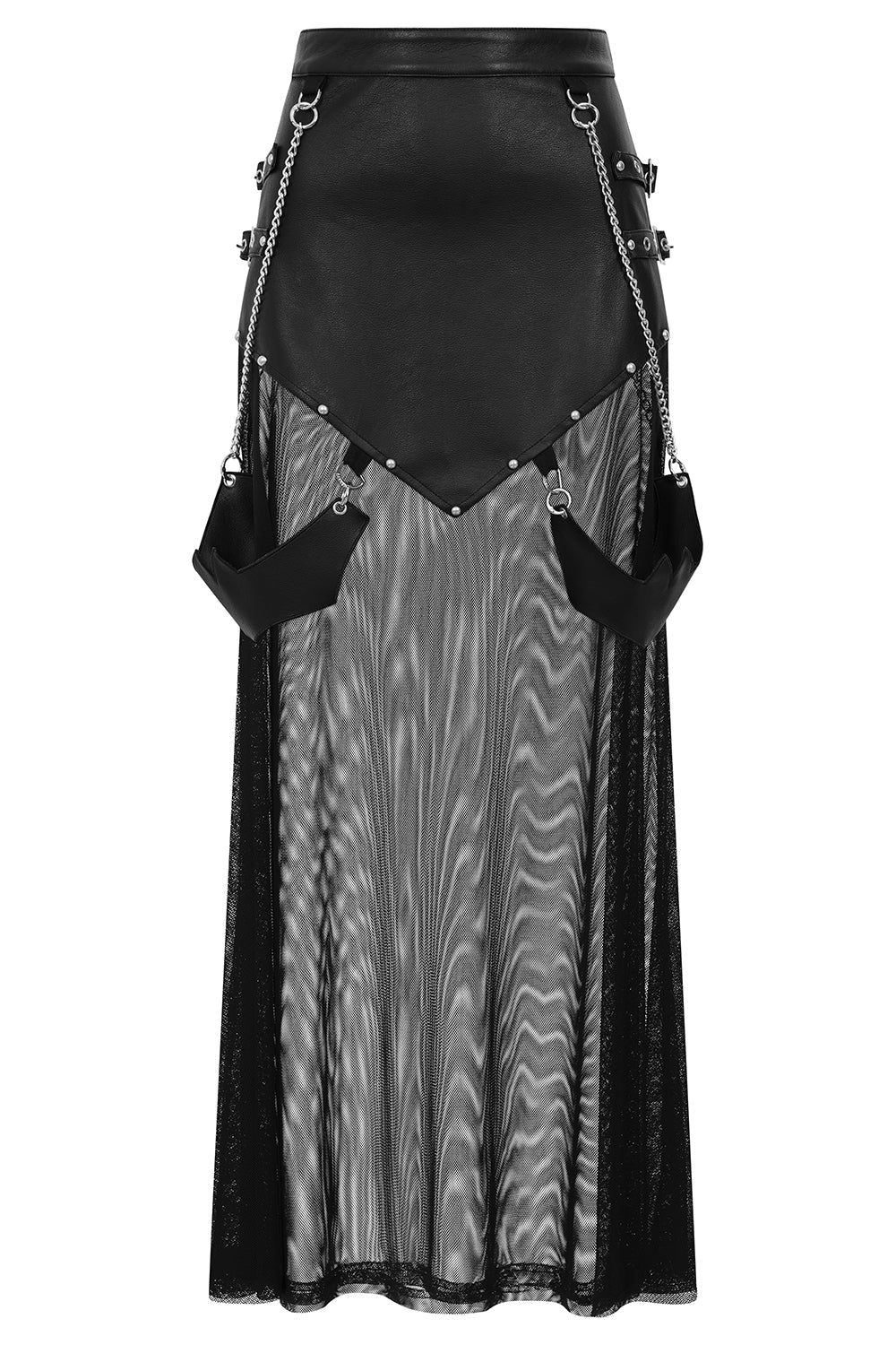 Banned Apparel Lamia Faux Leather & Mesh Maxi Skirt in Black