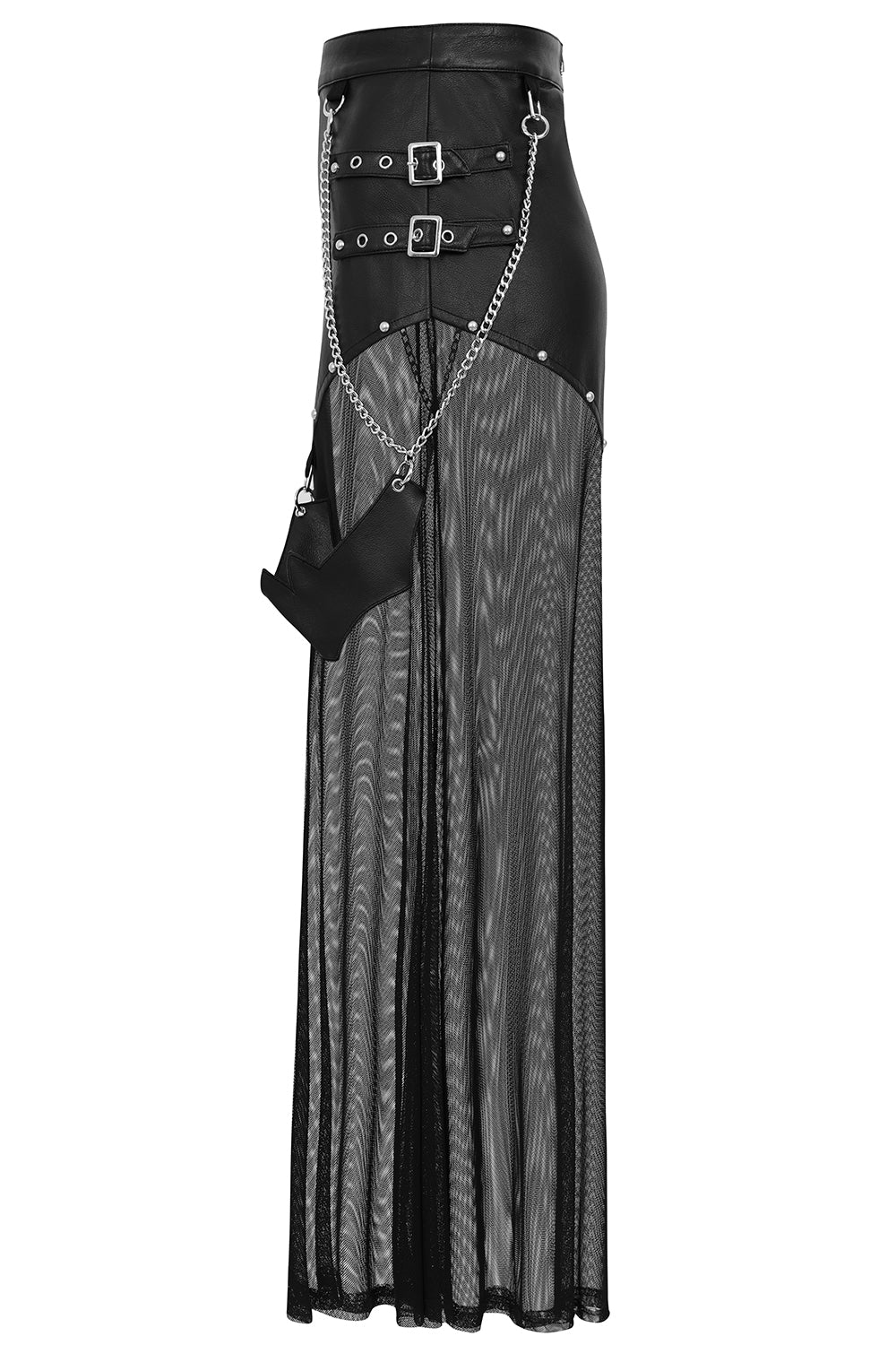 Banned Apparel Lamia Faux Leather & Mesh Maxi Skirt in Black