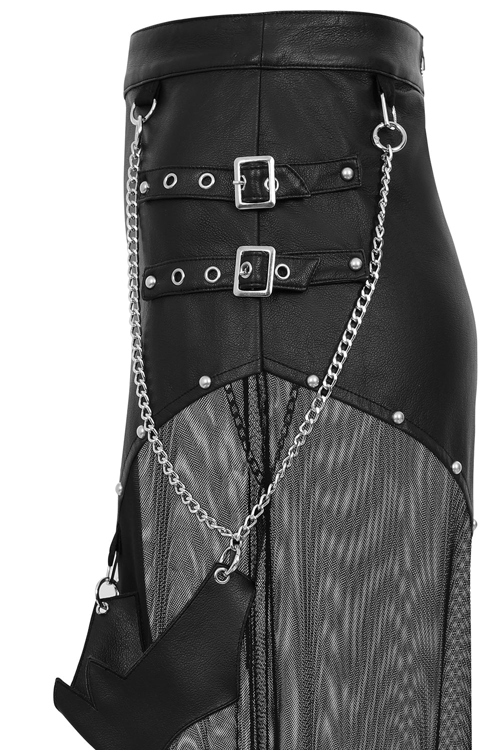 Banned Apparel Lamia Faux Leather & Mesh Maxi Skirt in Black