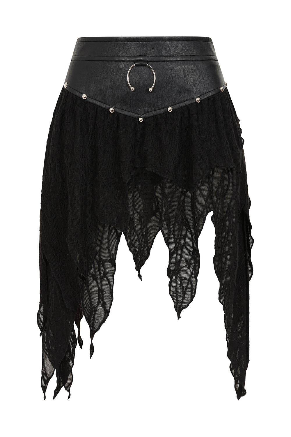 Banned Apparel Luxor Faux Leather and Jagged Knit Skirt in Black