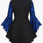 Gothic Bell Sleeves Organza Mesh Lace-Up Blouse, Plus Sizes
