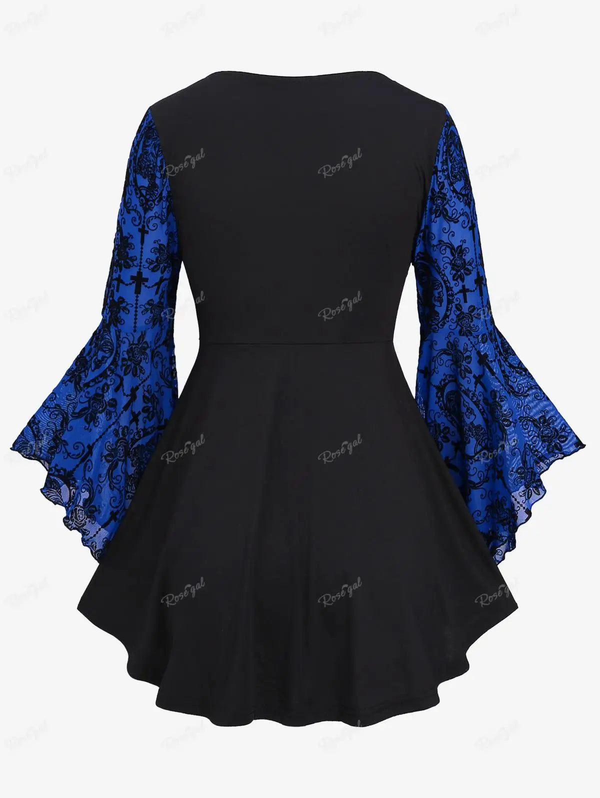 Gothic Bell Sleeves Organza Mesh Lace-Up Blouse, Plus Sizes