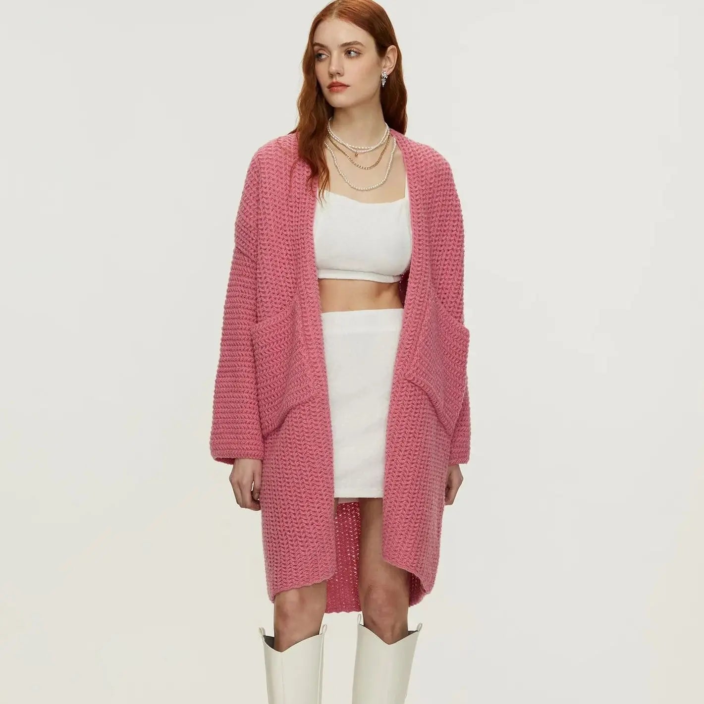 Knitted Cardigan Coat Medium-Length, Multi Colours