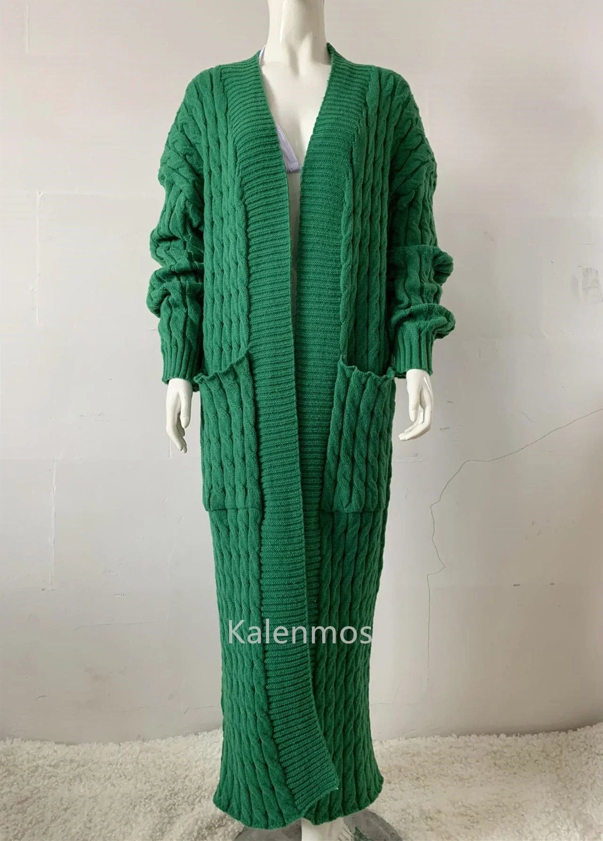 Vireous Very Long Cardigan, Women's Cable Knit Jacket, Multicolours
