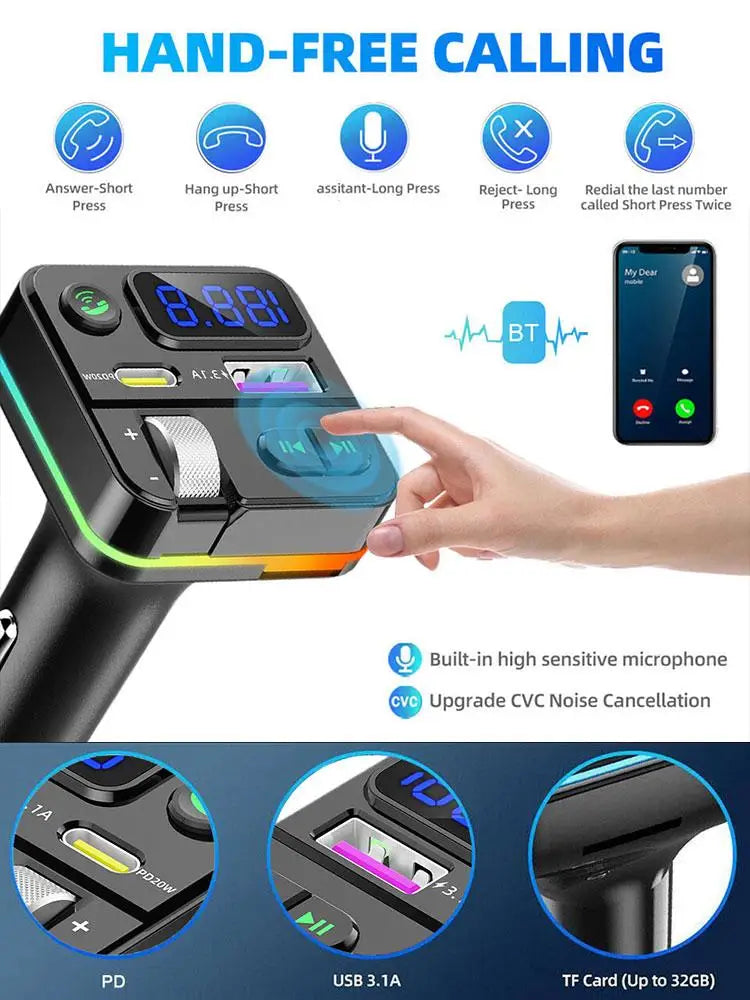 Bluetooth 5.3 FM Transmitter for Car FM/Aux Bluetooth Connected Car Adapter