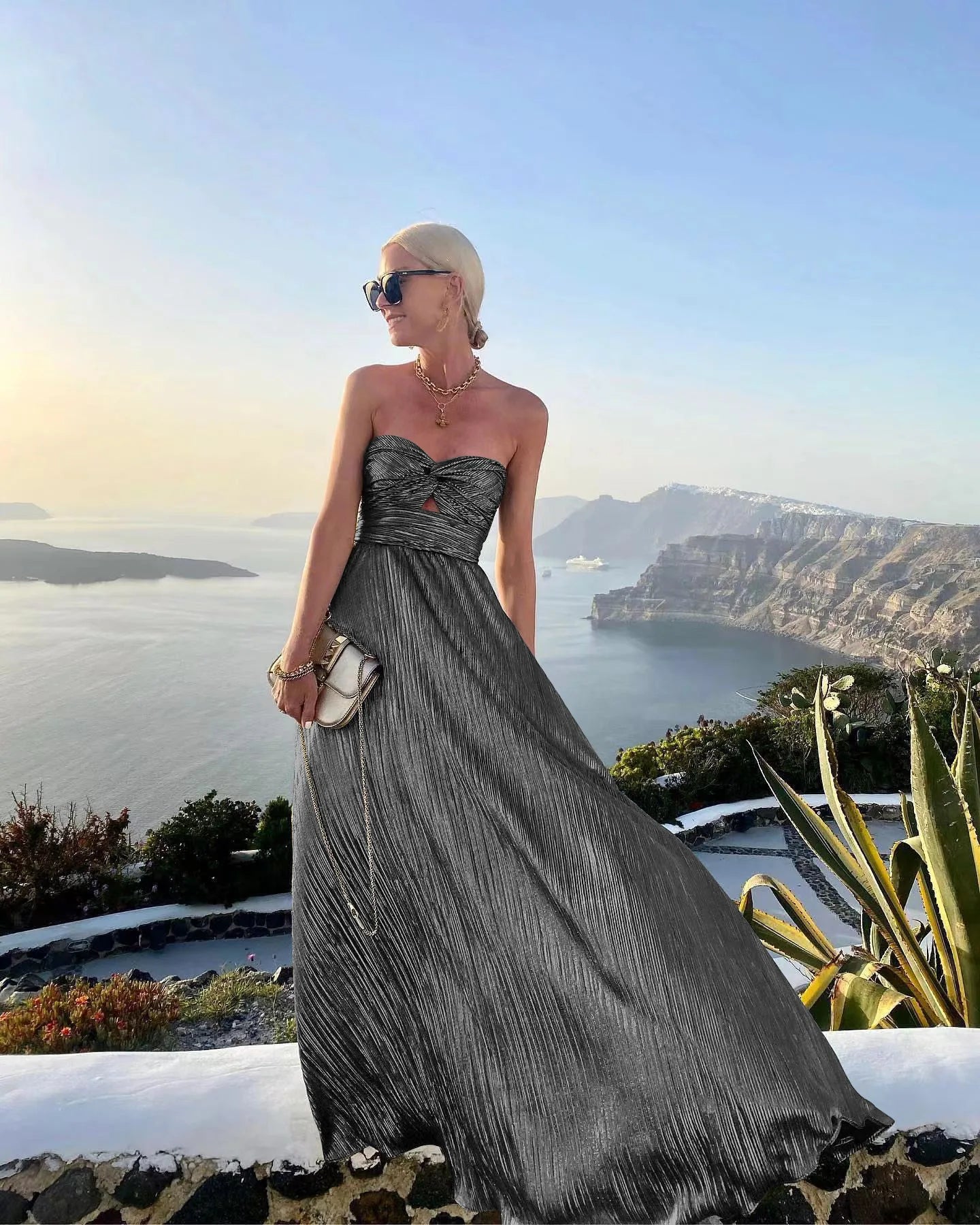 Vireous Sexy Twist Strapless Boho Elegant Evening Dress