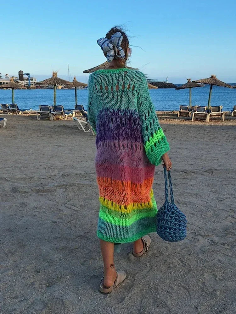 Luxuriously Handknitted Boho Colourful Women's Coat