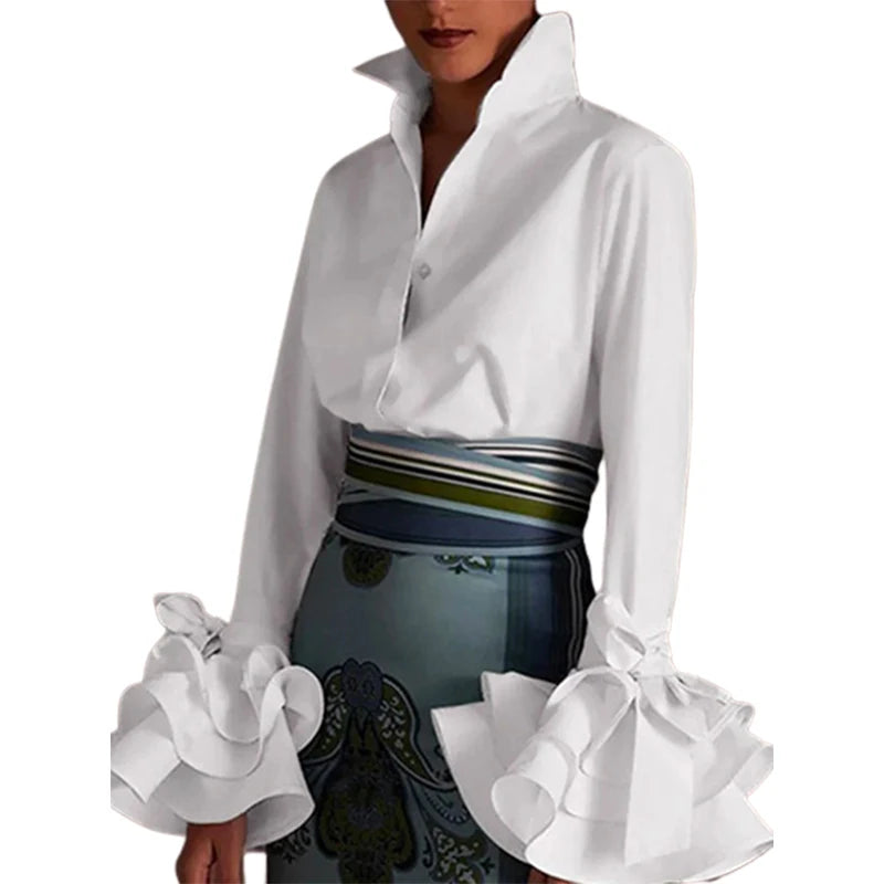 Vireous Women's Elegant Flared-Sleeves Falbala Blouse