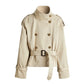 Vireous Women's Short Jacket Belted Trench Coat