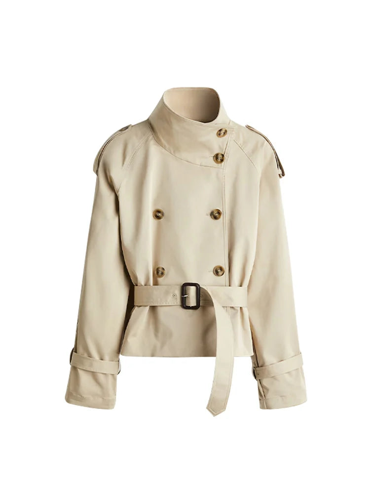 Vireous Women's Short Jacket Belted Trench Coat