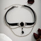 Dark Cross Punk Black Cotton and Chain Choker with Pendant