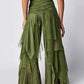 Women's Nature-Aesthetic Green Ruffle Irregular Layered Wide-Leg Trousers