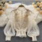 Lace See-Through Puff-Sleeve Vintage Fashion Blouse