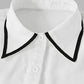 Vireous Women's Fashion Tie and Lapel Contrast-Colour Business Shirt