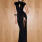 Vireous Off-Shoulder Slit Long Evening Dress in Black