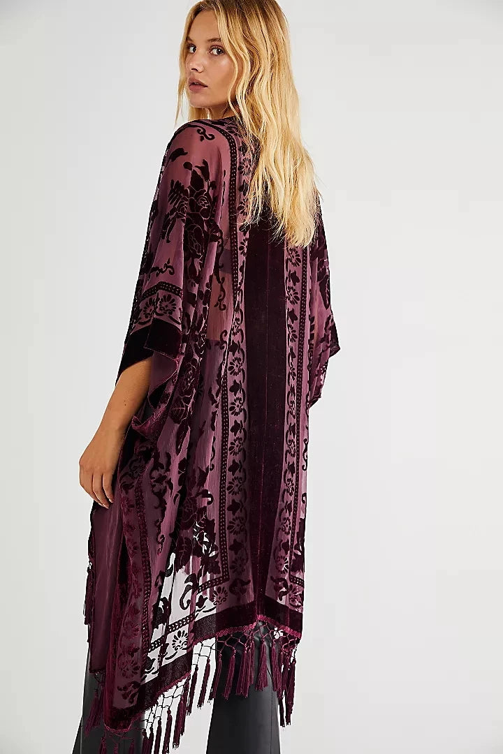 Kimono Women's Long Boho Tassel Beach Cover-Up, Multi Colours