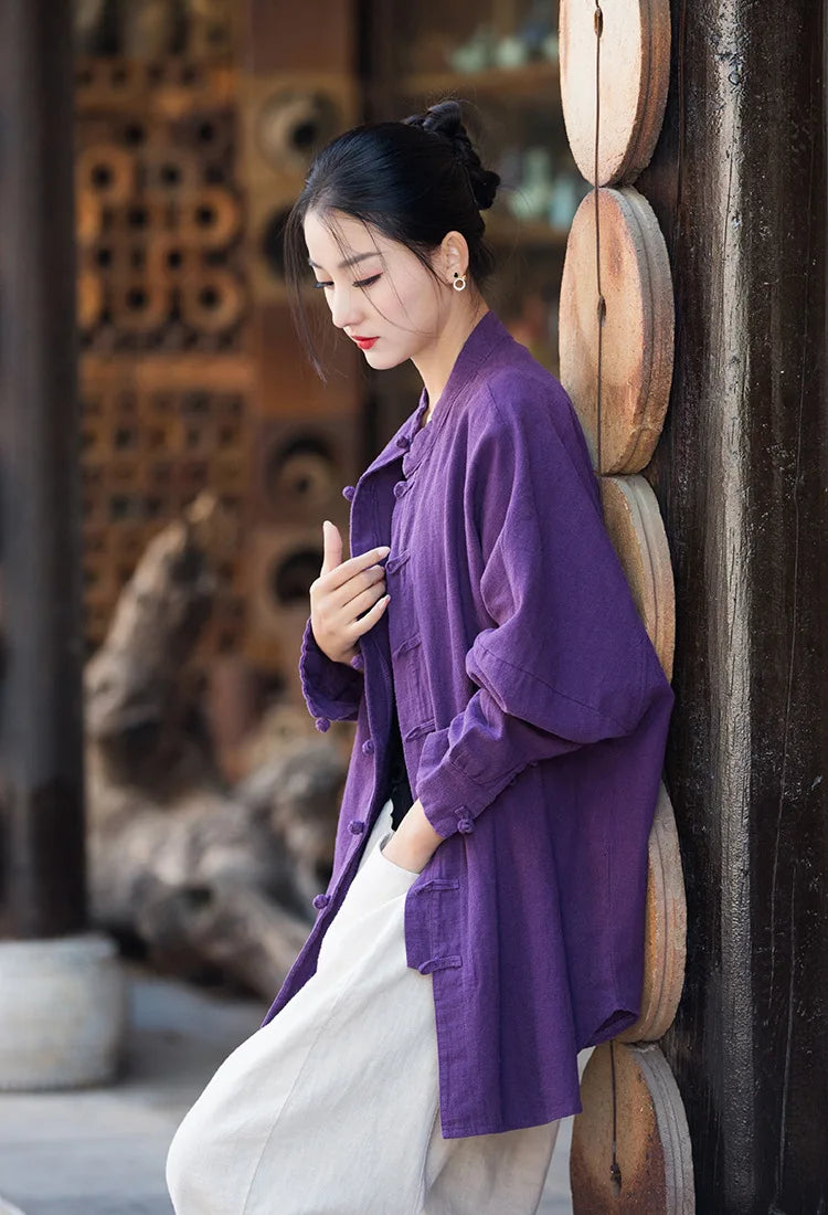 Fashion Cotton Linen Women's Stand Collar Jacket, Multi Colours