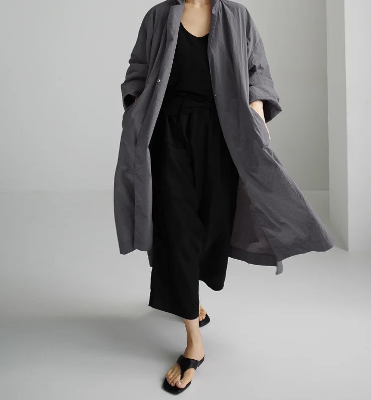 Vireous Cotton and Linen Women's Fashion Casual Loose Shirt Coat