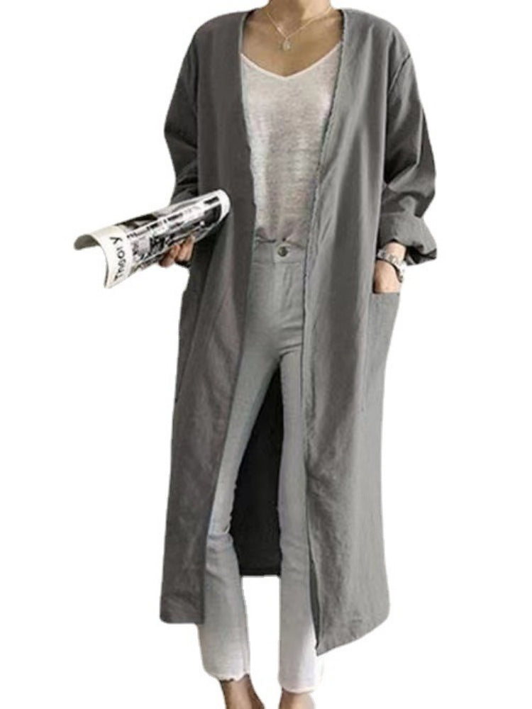 Women's Cotton Linen Trench Coat, Classic Robe