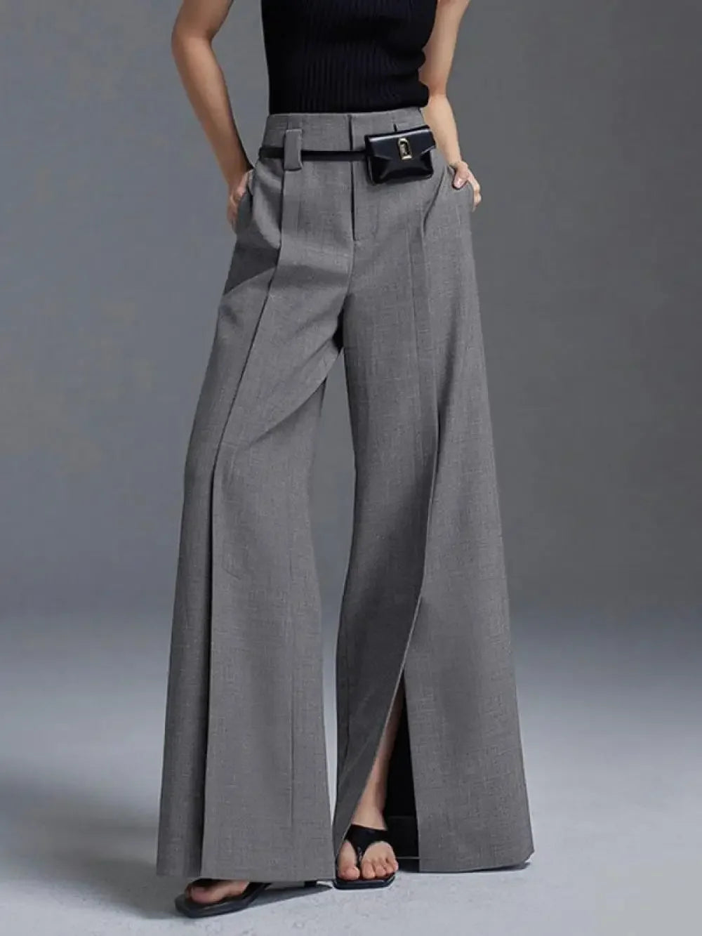 Women's Very Wide Leg Urban Pleated Split-Front Trousers