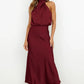 Vireous Summer Silk Satin Sleeveless Long Dress, Draped Bodice