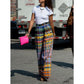 Vireous Loose Wide-Leg Checkerboard Printed Casual Bottoms, Pants