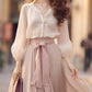 Elegant Retro French Women's Lace-Up Chiffon Two-Piece Outfit