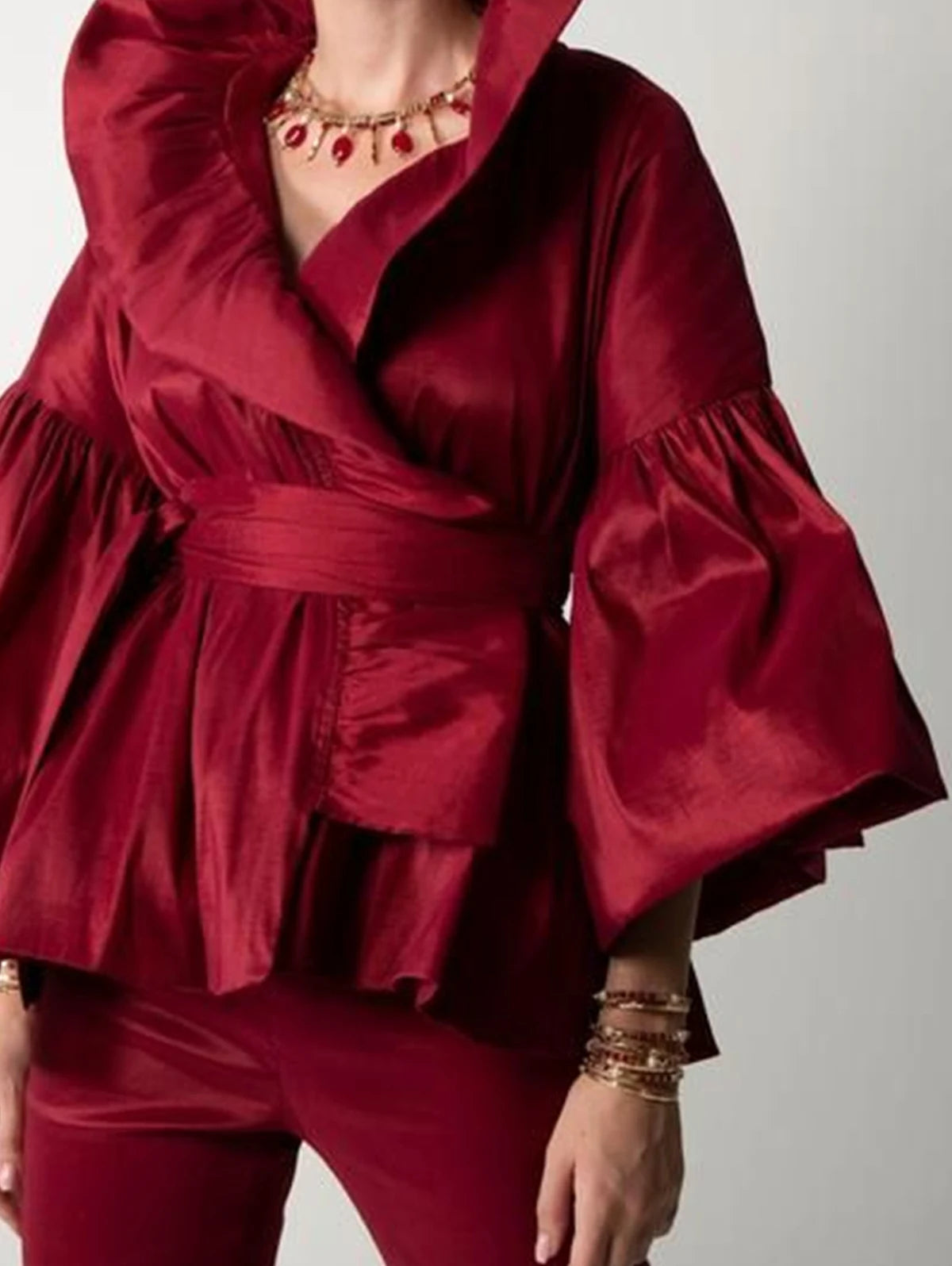 Vireous Formal Puff-Sleeve Ruffles Women's Tuxedo Blouse