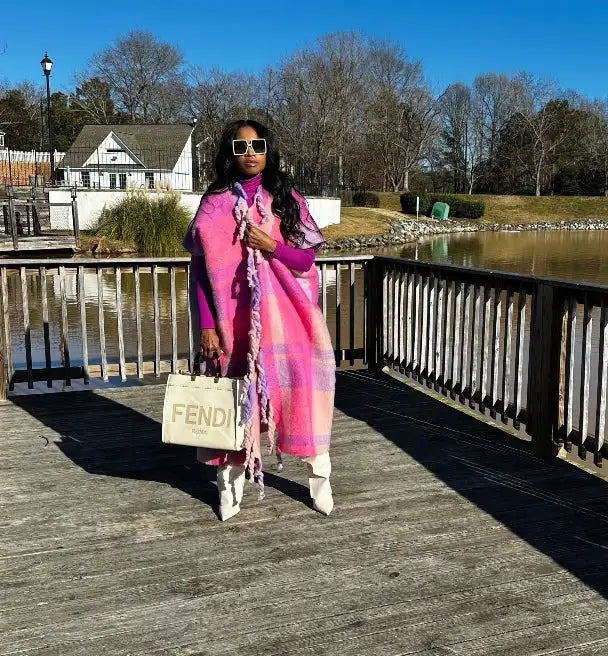 Pink Fashion Open-Front Fuzzy Long Cardigan, Plus Sizes