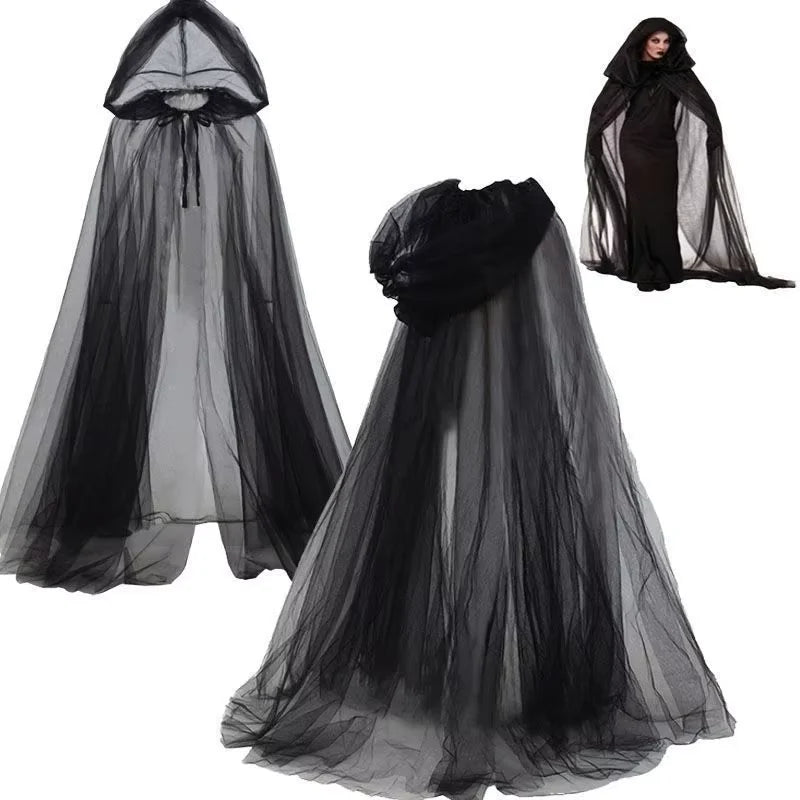 Dark Cross Full-Length Shawl, Goth Witch Vampire Cosplay Cloak in Black