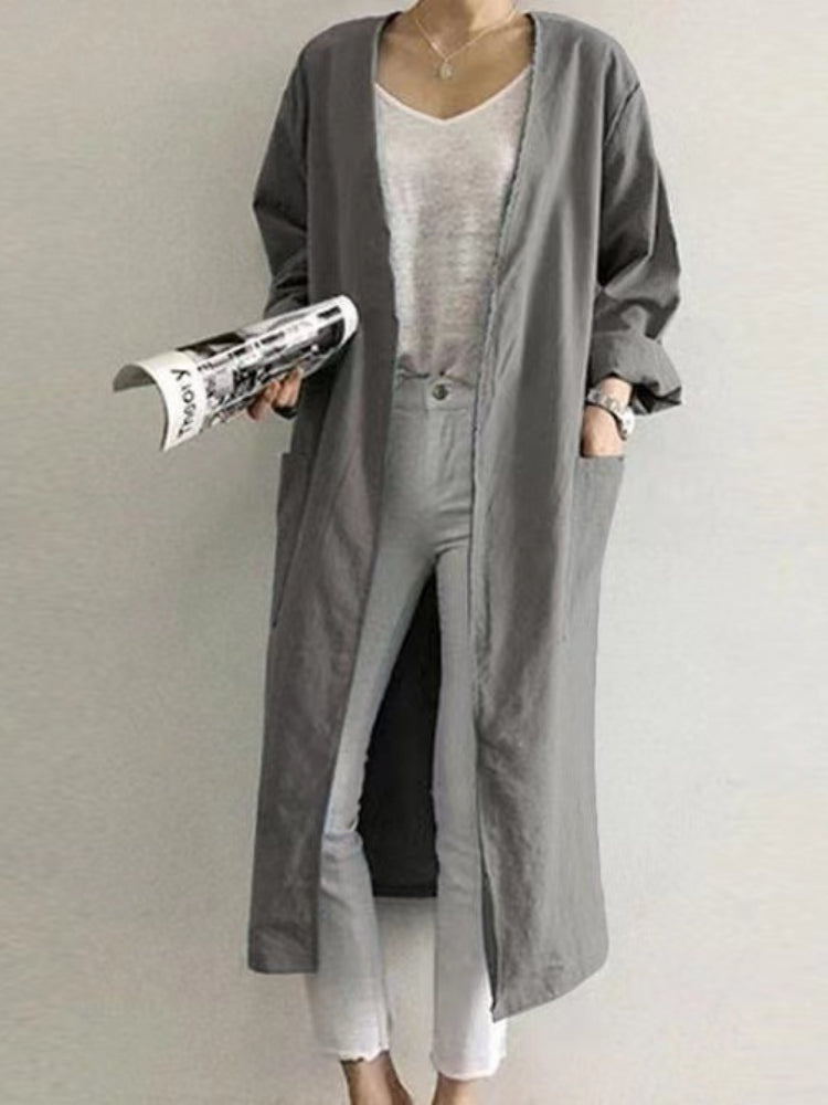 Women's Cotton Linen Trench Coat, Classic Robe