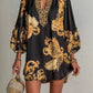 Vireous Black Gold Baroque Satin Mini Dress