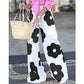 Vireous Loose Wide-Leg Contrast Colour Floral-Printed Casual Pants