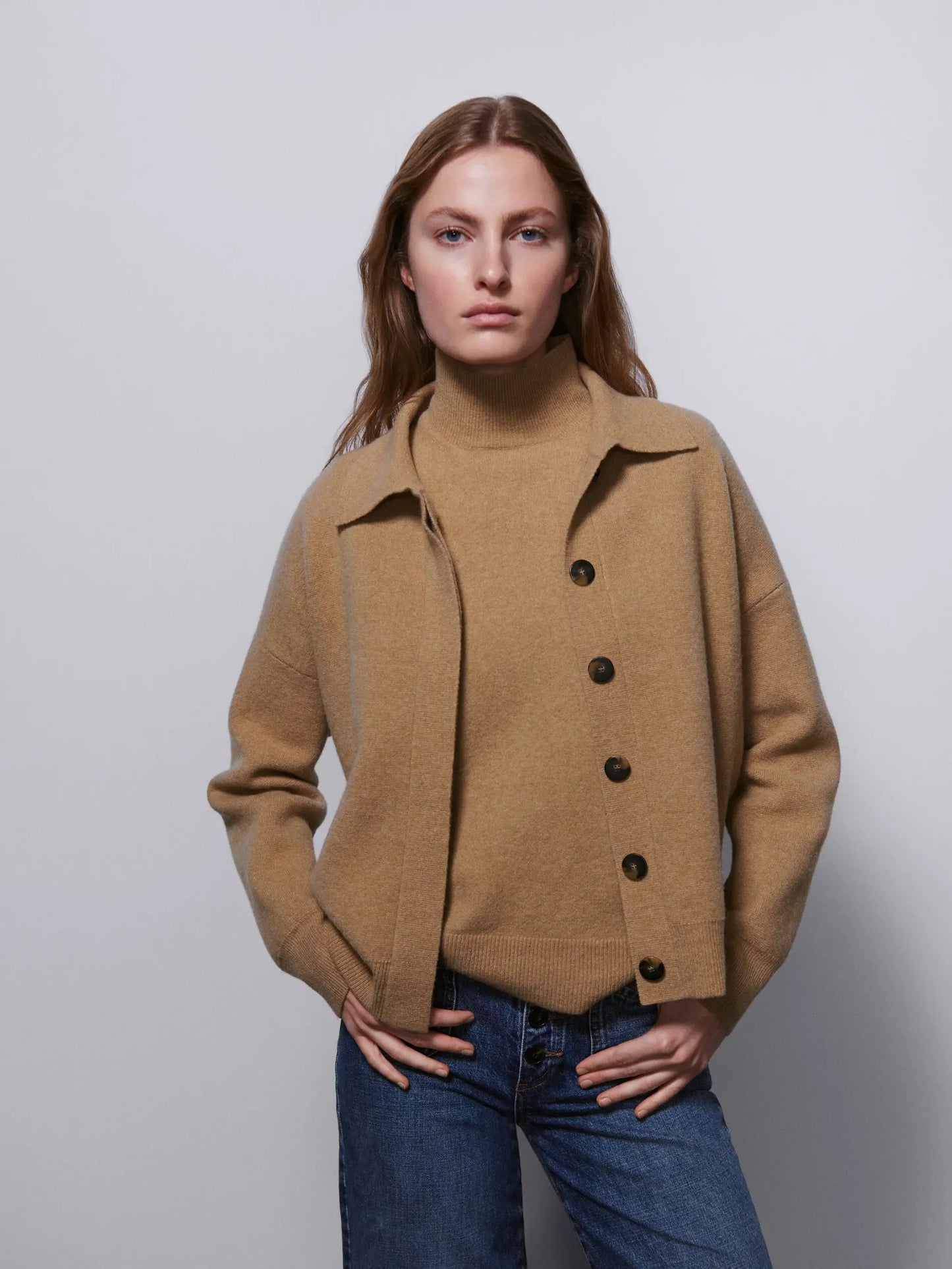 Women's Woollen Pilot Jacket, Knitted Camel Cardigan, Catwalk Collection