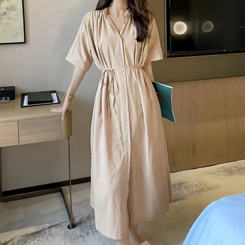 Summer Linen Single-Breasted Women's Shirt Dress, Wear Two Ways