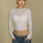 Vireous Long Sleeve See-Through Lace Crop Top