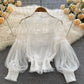 Lace See-Through Puff-Sleeve Vintage Fashion Blouse