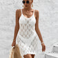 Solid Pointelle Knit Strap Summer White Dress