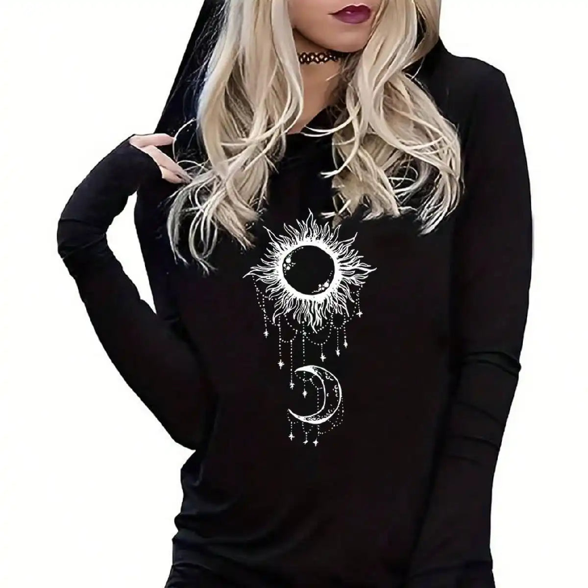 Goth Celestial Eclipse Women's Hoodie in Black