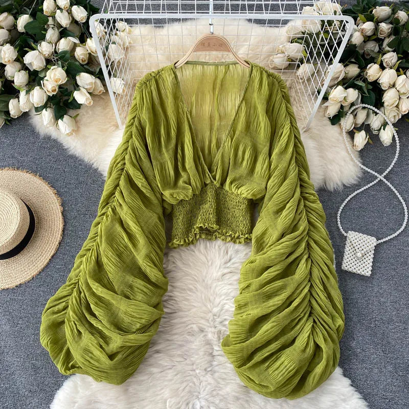 Vireous Women's Sexy Chiffon Sheer Short Blouse