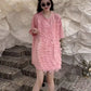 Loose Summer Glam Feather Short-Sleeve Women's Short Dress