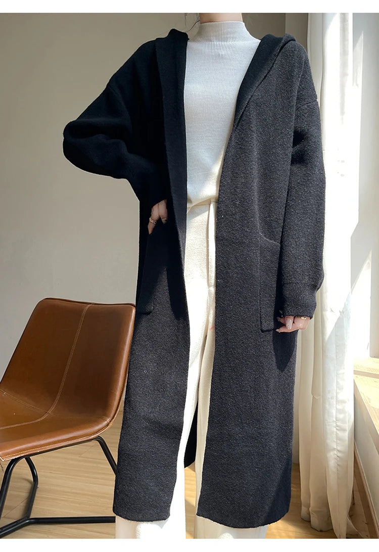 Vireous Lazy-Style Thickened Wool Knit Long Cardigan Coat