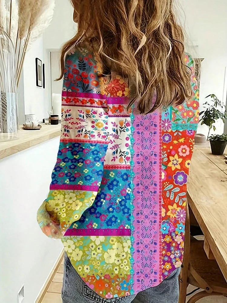 Vireous Bright Patchwork Printed Women's Summer Shirt, Candy Colours